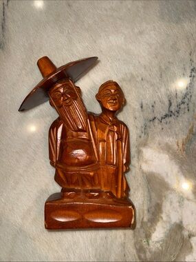 Vintage Hand-Carved Folk Art Asian man and Woman Wooden Couple Figurine